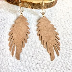 Leather Feather Drop Earrings